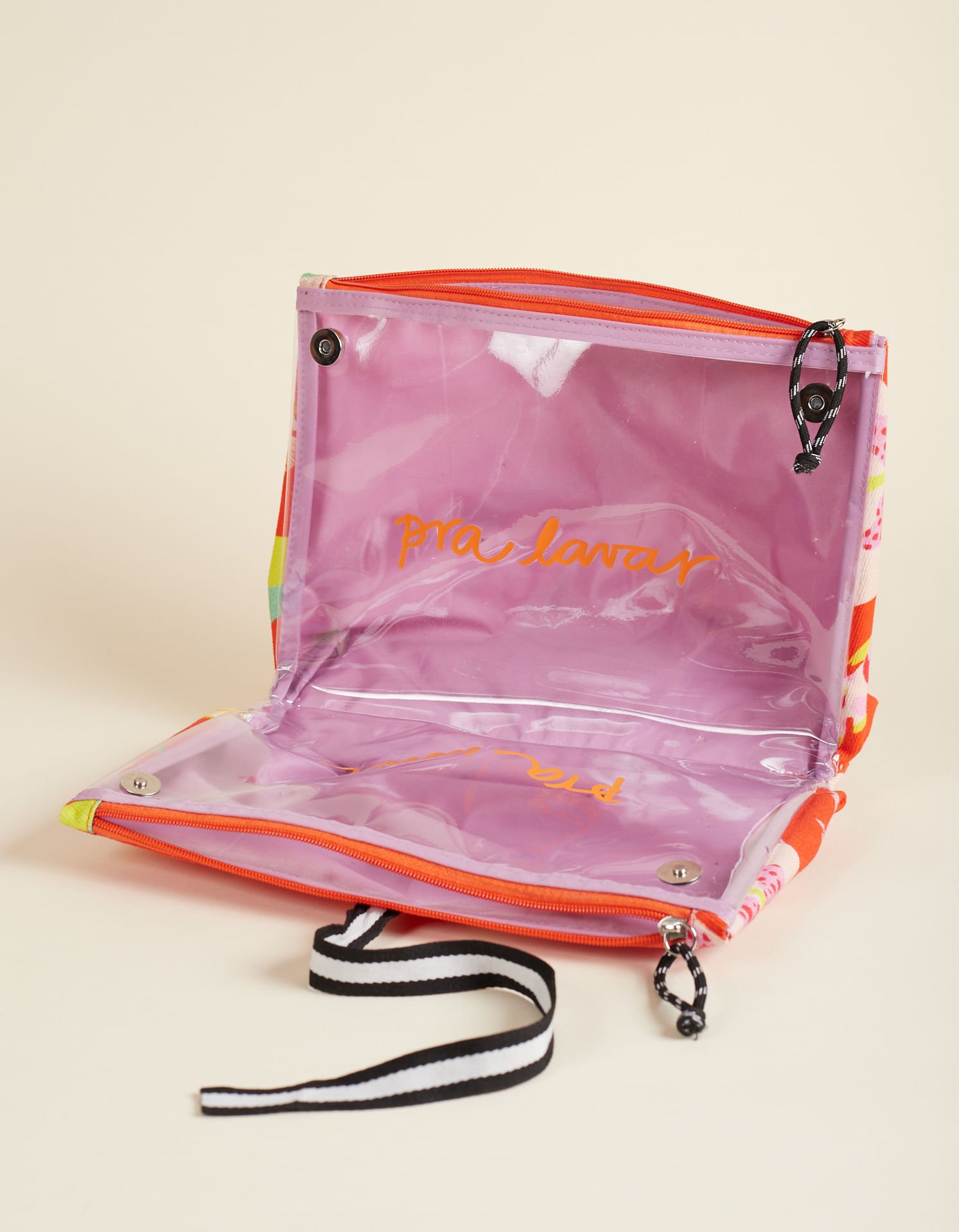 Necessaire Grande Bolsos Internos Floral de Verão - Unica Laranja 3