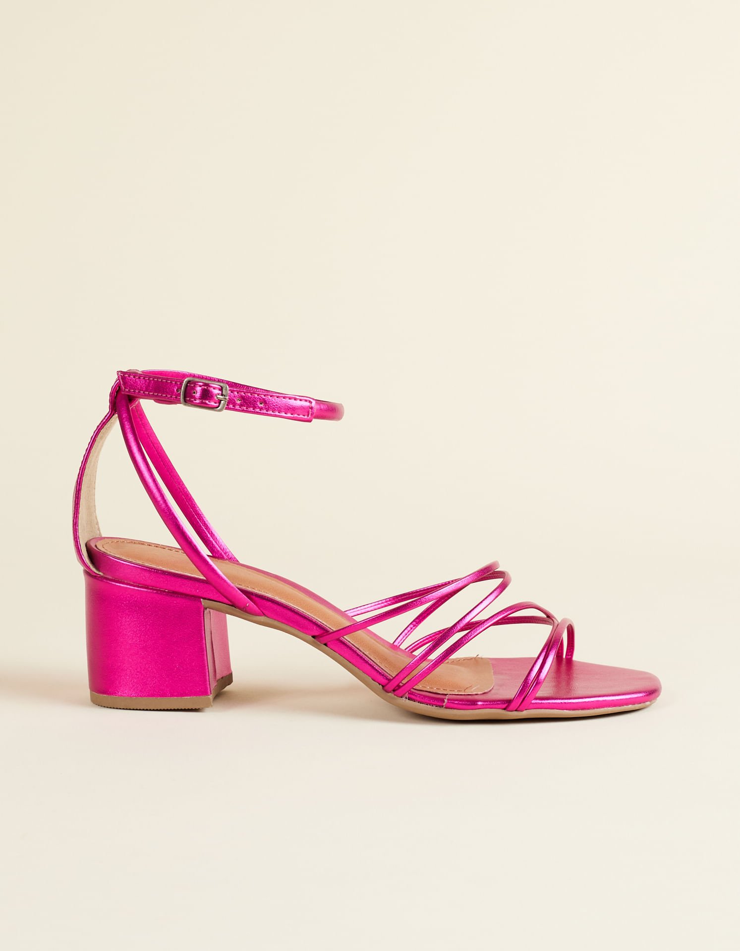 Sandália Média Soft com Tiras Cruzadas Metalizada - Fucsia Rosa 3