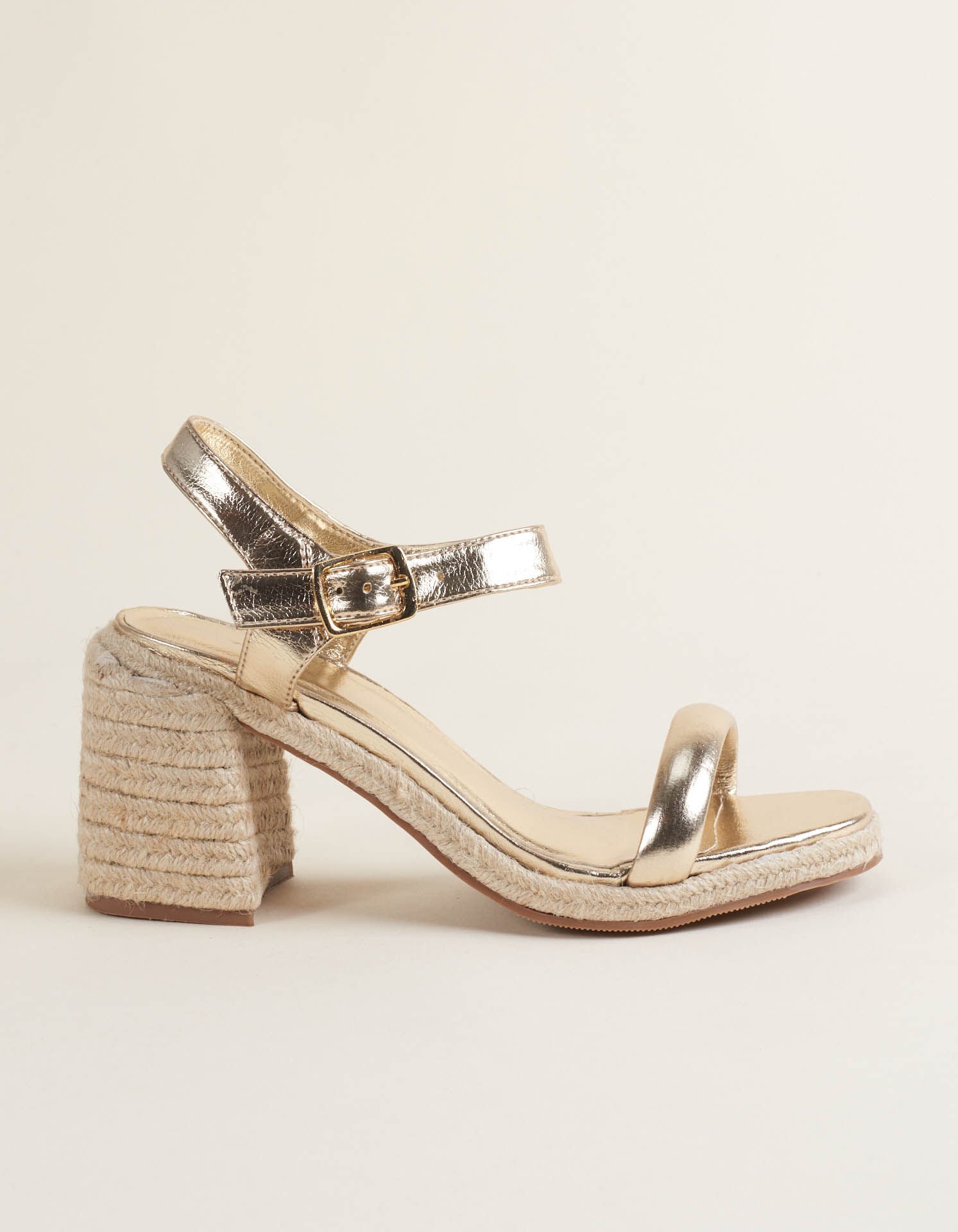 Sandália Alta Soft Salto Forrado de Corda - Ouro Light Dourado 3