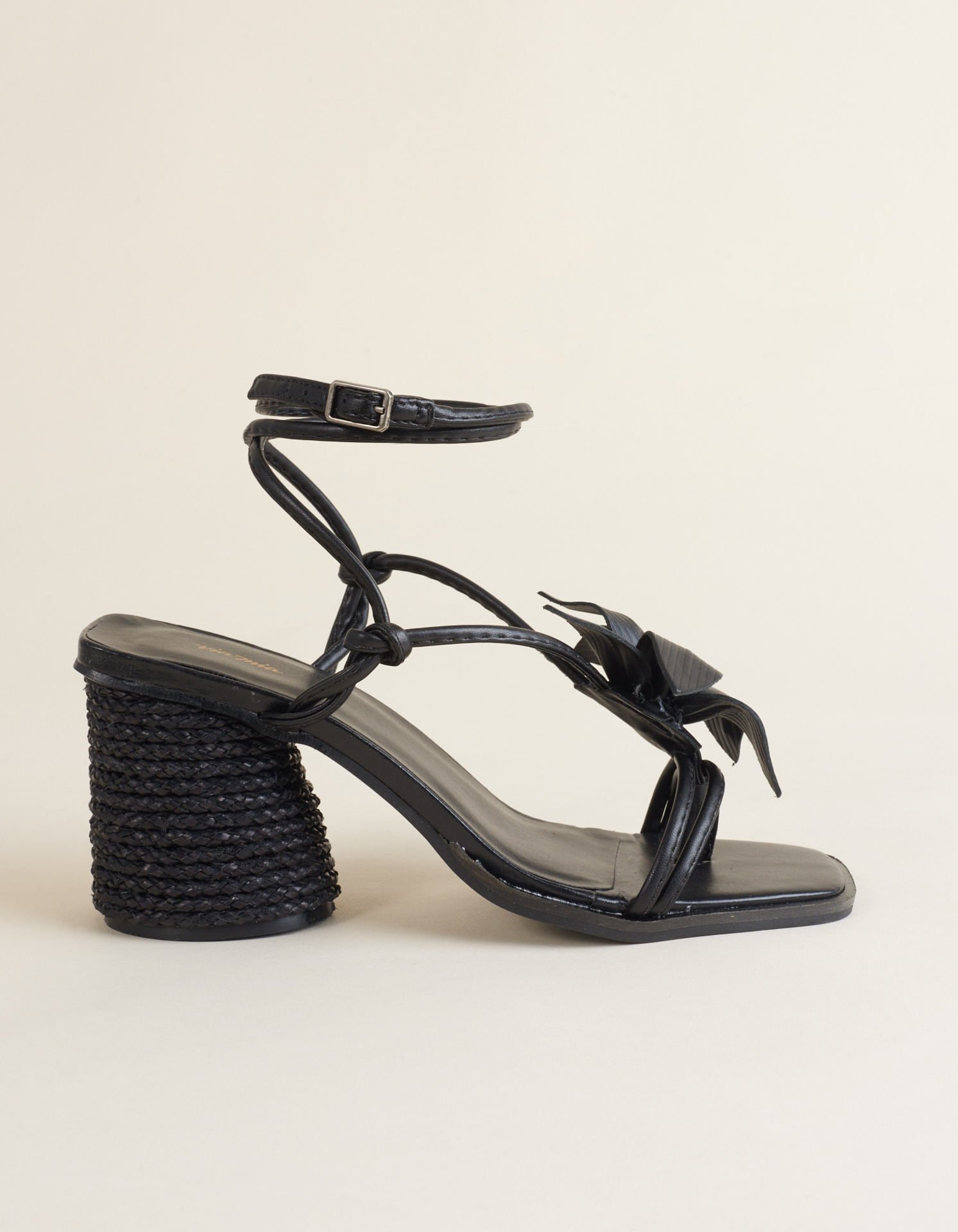 Sandália Alta Soft com Flor de Couro - Preto Preto 3