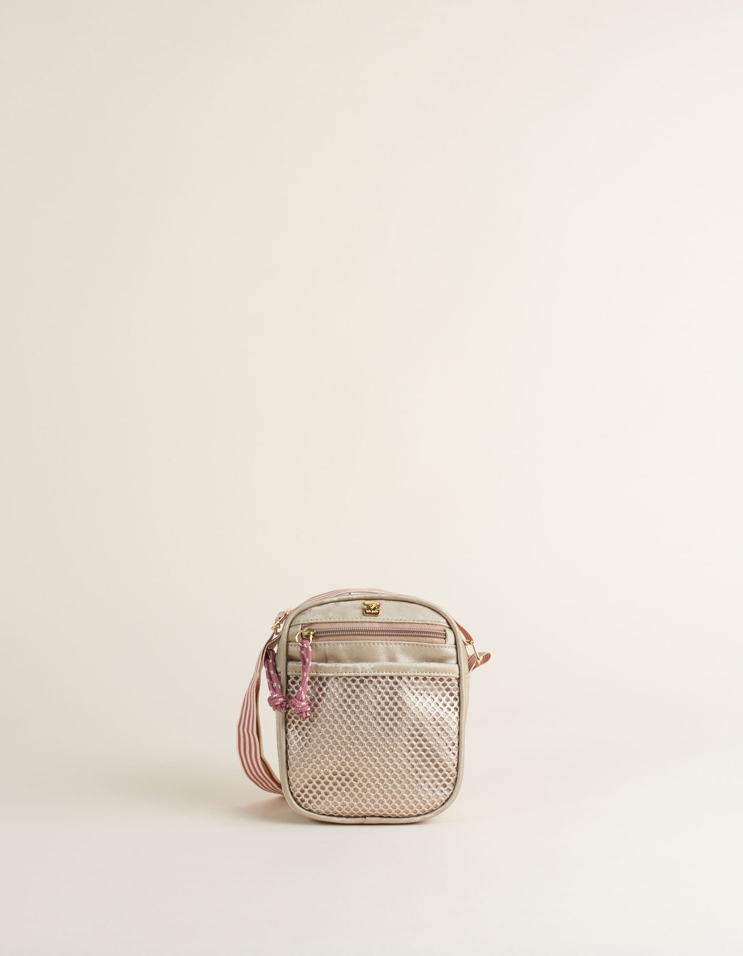 Bolsa Crossbody Lona Emborrachada Metalizada - Ouro