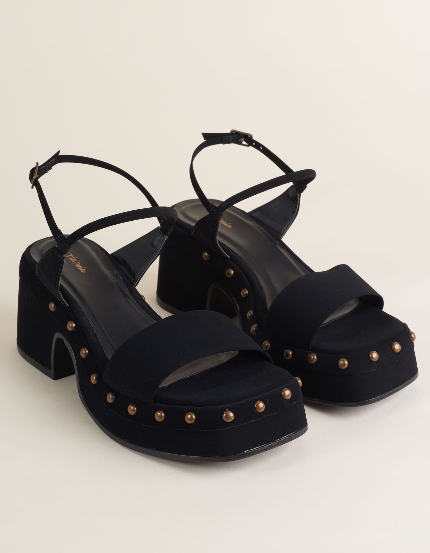 Sandália Alta Soft Com Metais - Preto