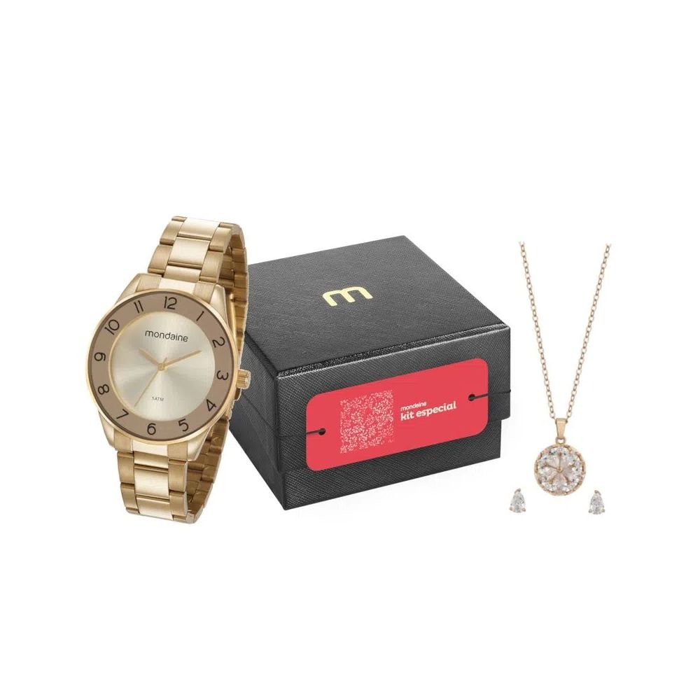 Kit Relógio Dourado Feminino Mondaine Clássico 53637LPMVDE1K2 Dourado 1