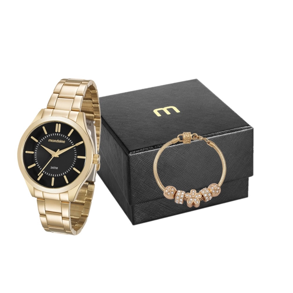 Kit de Relógio Feminino Mondaine 99231LPMVDE2K4 Dourado Dourado 1