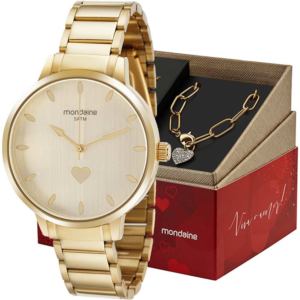 Kit Relógio Mondaine Feminino com Pulseira 32399LPMKDE1K1 Dourado 1