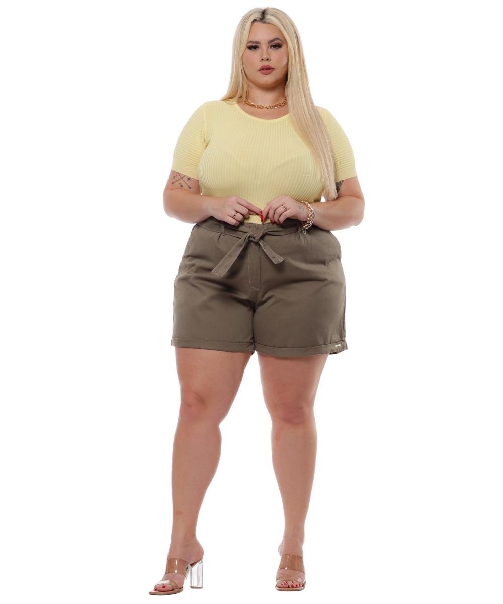 Shorts Feminino Plus Size Cáqui