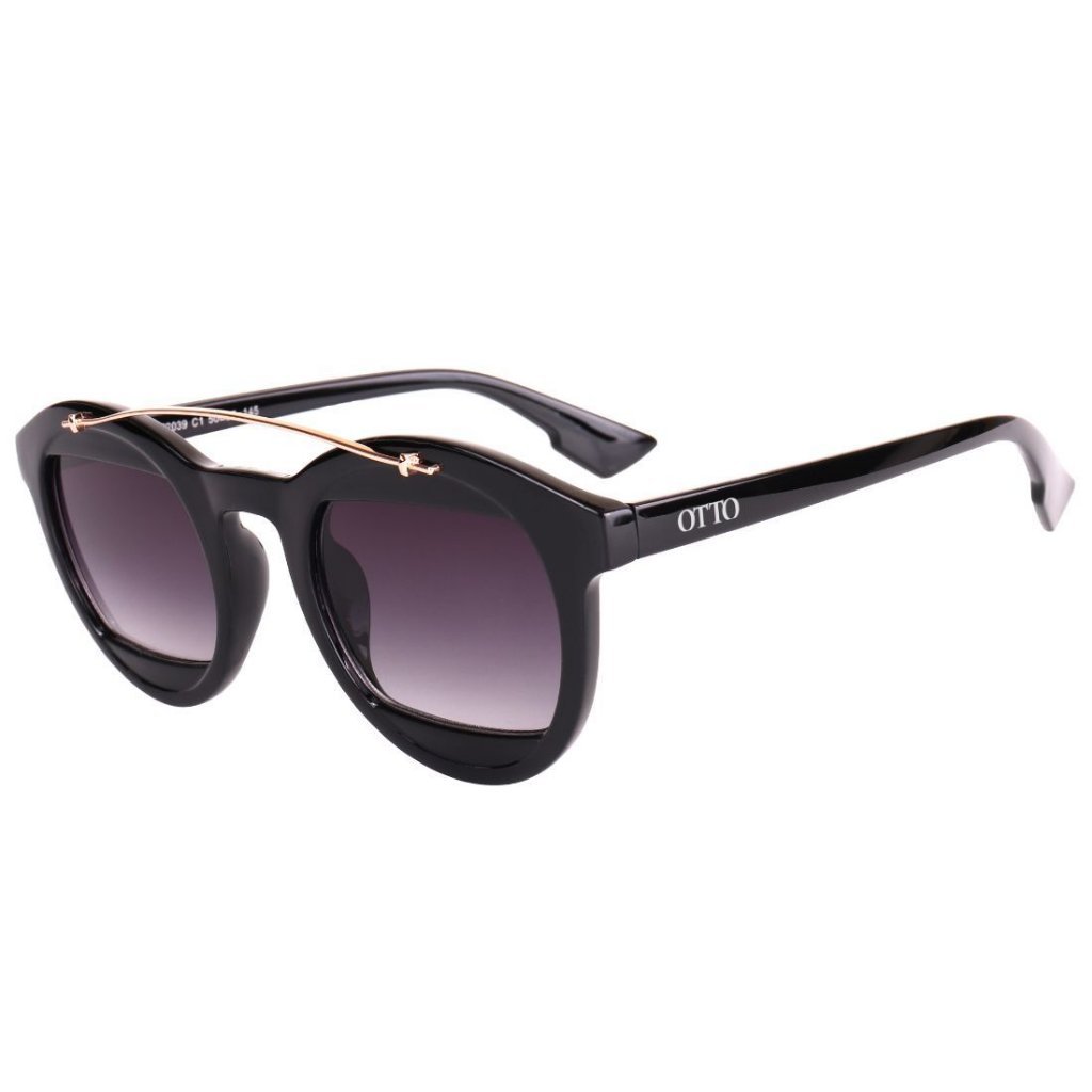 Óculos de Sol OTTO em Grilamid® TR-90 Redondo Preto Brilho com Dourado Preto 1
