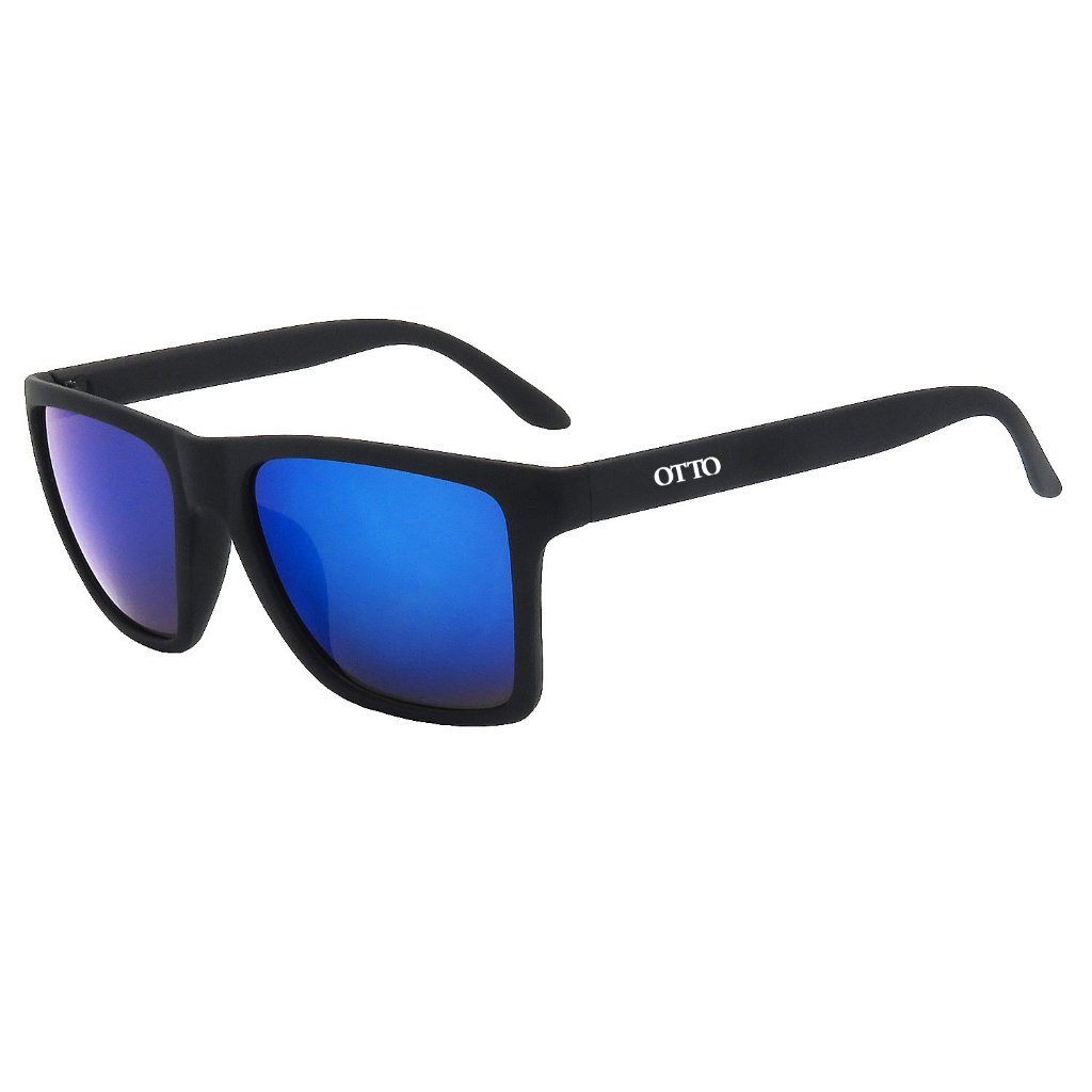 Óculos de Sol OTTO em Grilamid® TR-90 Quadrado Preto Fosco Espelhado Azul Preto 1