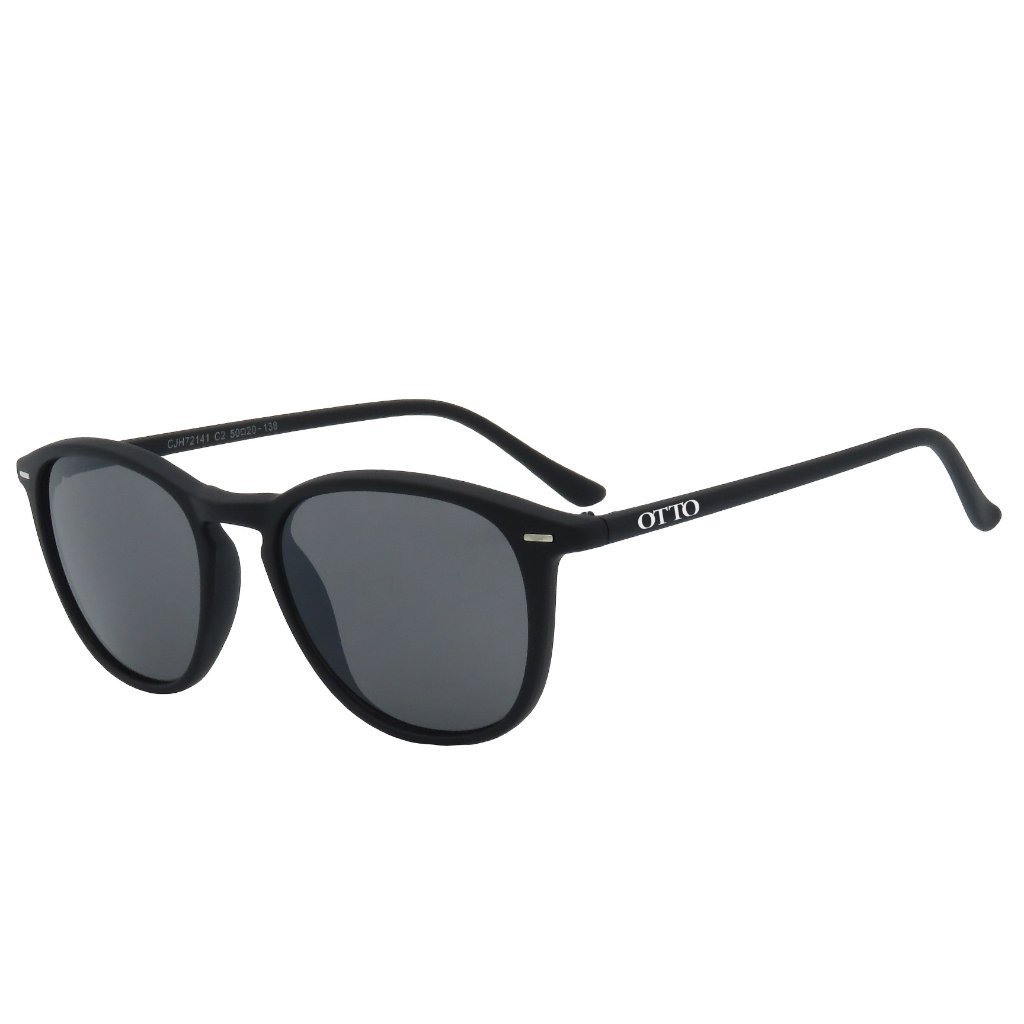 Óculos de Sol OTTO em Grilamid® TR-90 Redondo Preto Fosco Emborrachado Preto 1