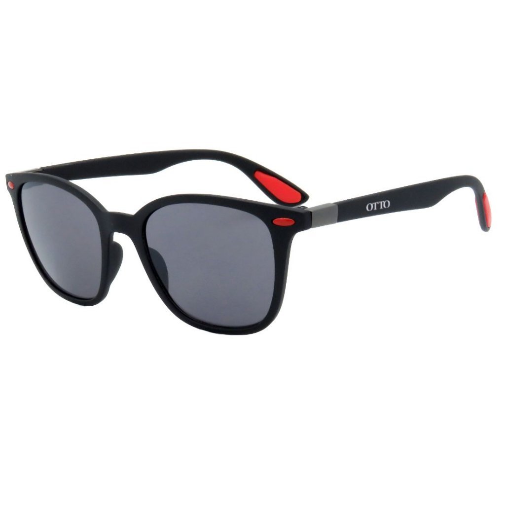 Óculos de Sol OTTO em Grilamid® TR-90 Quadrado Preto Fosco com Vermelho Preto 1