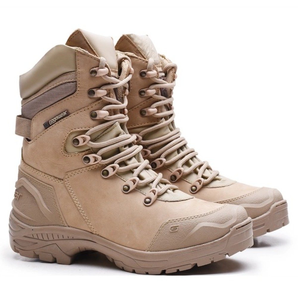 Bota Coturno Tática Militar Cano Longo Couro Adventure com Cadarço Sola Robusta Leve Antiderrapante Bege 2