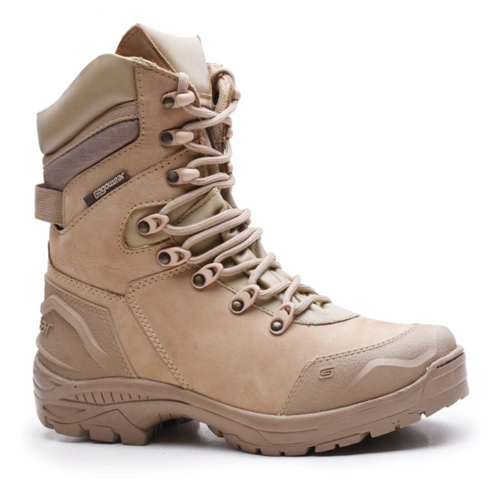 Bota Coturno Tática Militar Cano Longo Couro Adventure com Cadarço Sola Robusta Leve Antiderrapante Bege 3
