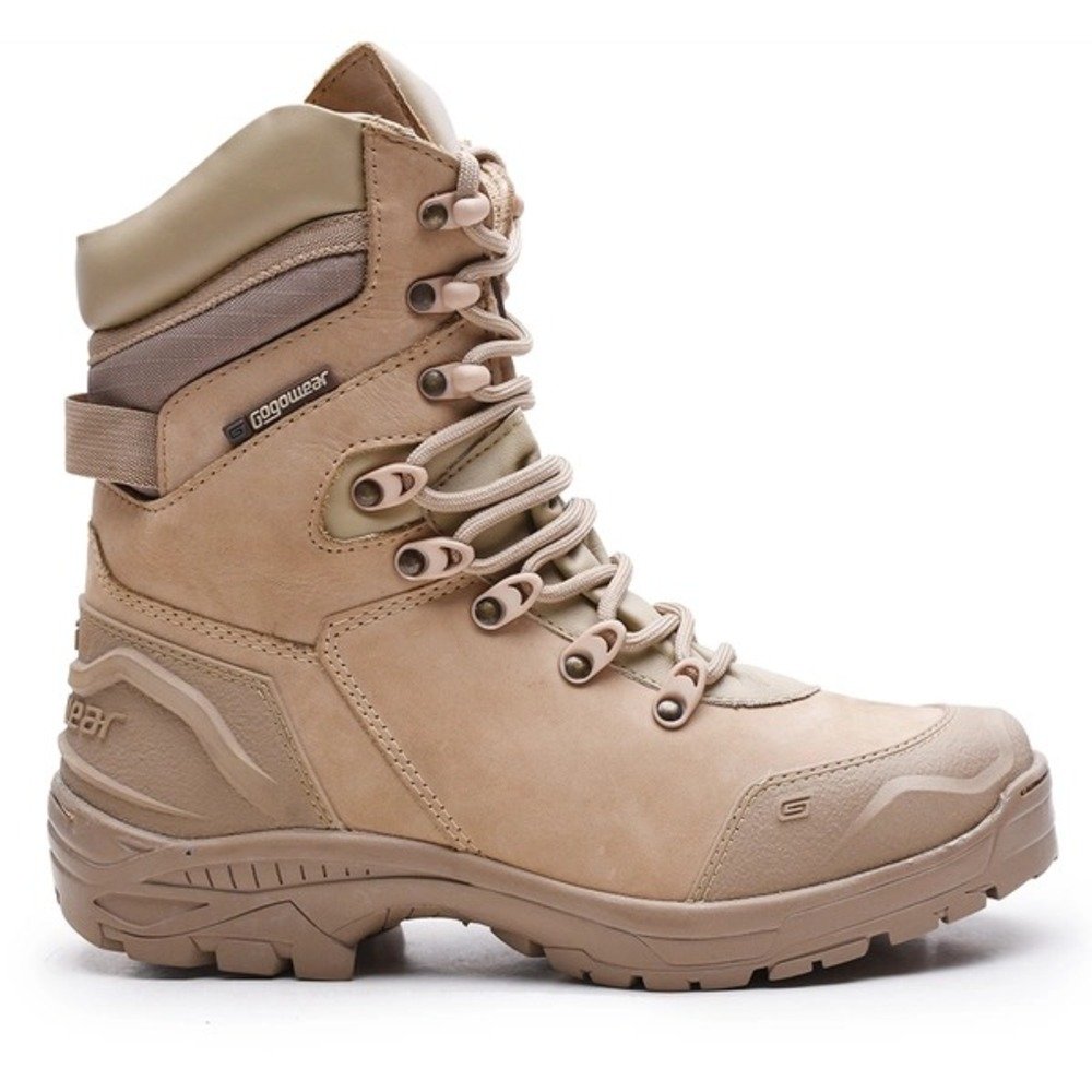Bota Coturno Tática Militar Cano Longo Couro Adventure com Cadarço Sola Robusta Leve Antiderrapante Bege 4