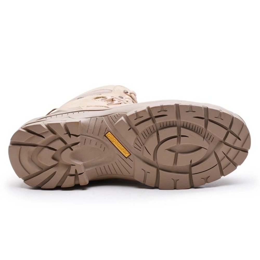 Bota Coturno Tática Militar Cano Longo Couro Adventure com Cadarço Sola Robusta Leve Antiderrapante Bege 5