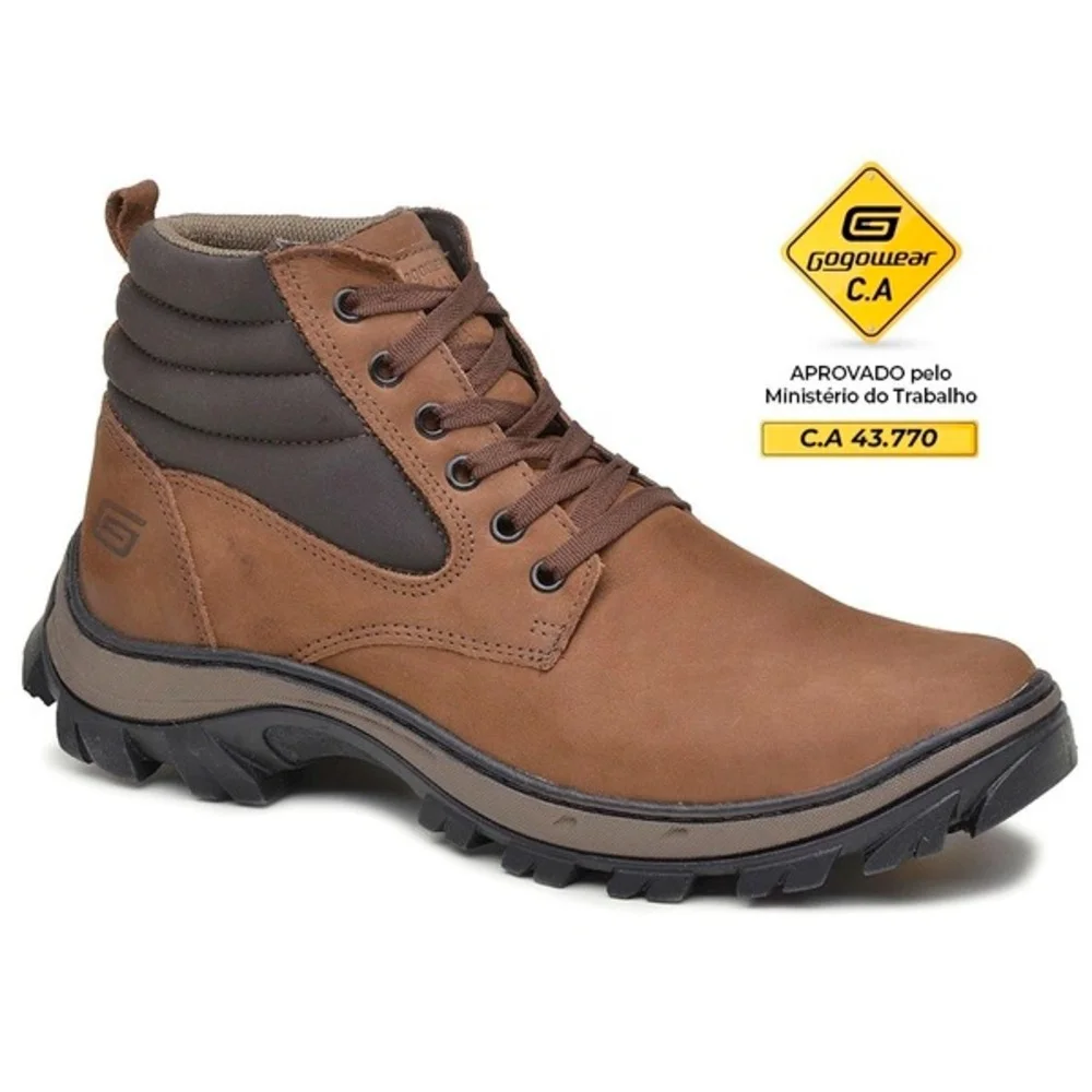 Bota Coturno Masculino De Segurança Couro EPI CA Gogowear Dia a Dia Alta Qualidade Resistente Macio Marrom 4