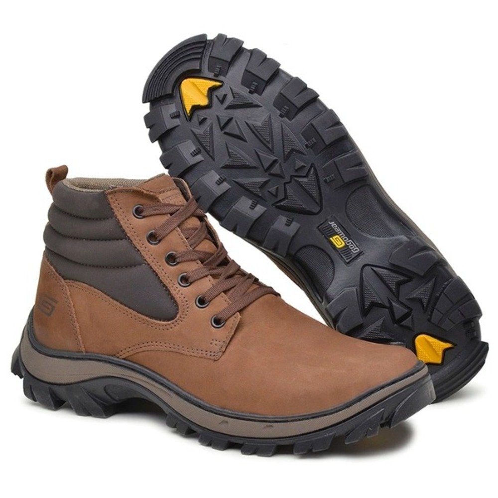 Bota Coturno Masculino De Segurança Couro EPI CA Gogowear Dia a Dia Alta Qualidade Resistente Macio Marrom 5