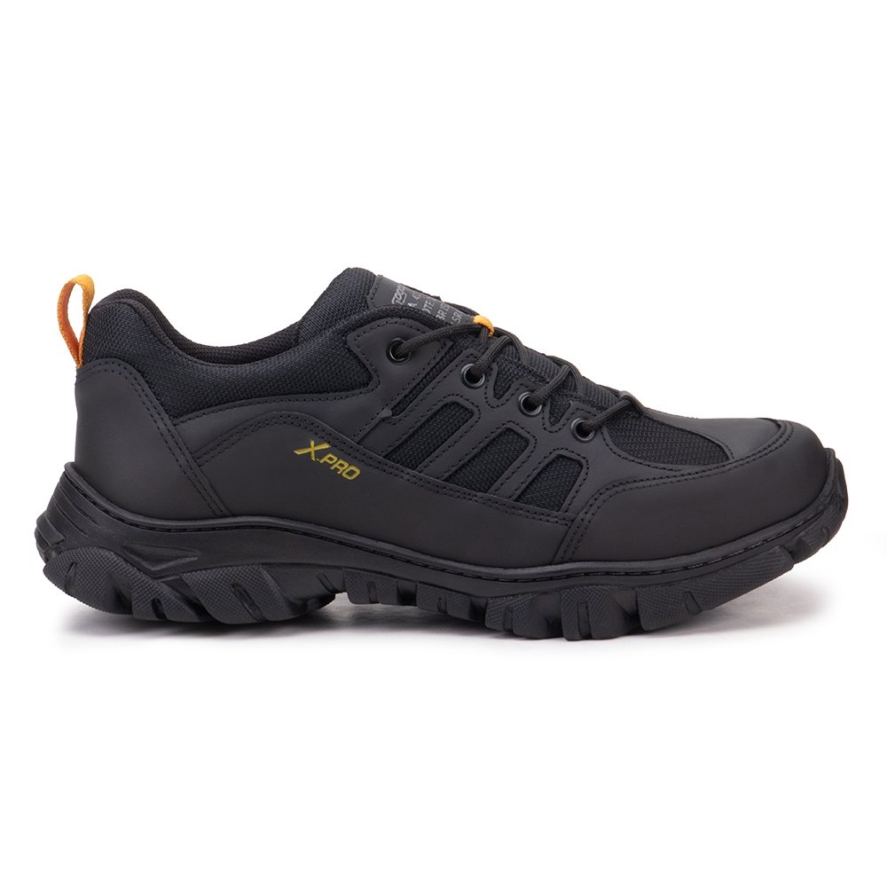 Tenis Adventure Cano Curto Sola Tratorada Leve Masculino Couro Moda Esportiva Resistente Preto 4