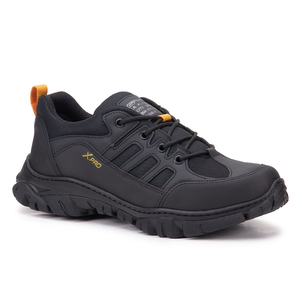 Tenis Adventure Cano Curto Sola Tratorada Leve Masculino Couro Moda Esportiva Resistente Preto 5
