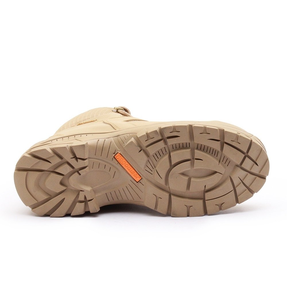 Bota Coturno em Couro Masculino Tratorada Com Cadarço e Costura Reforçada Bege 4