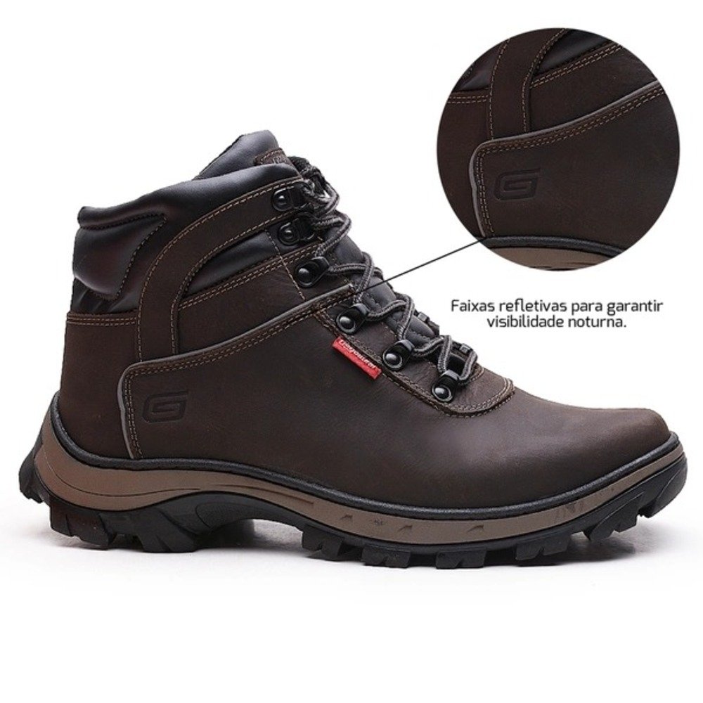 Bota Coturno Lisa em Couro Masculino Com Cadarço e Sola Tratorada Leve Marrom 2