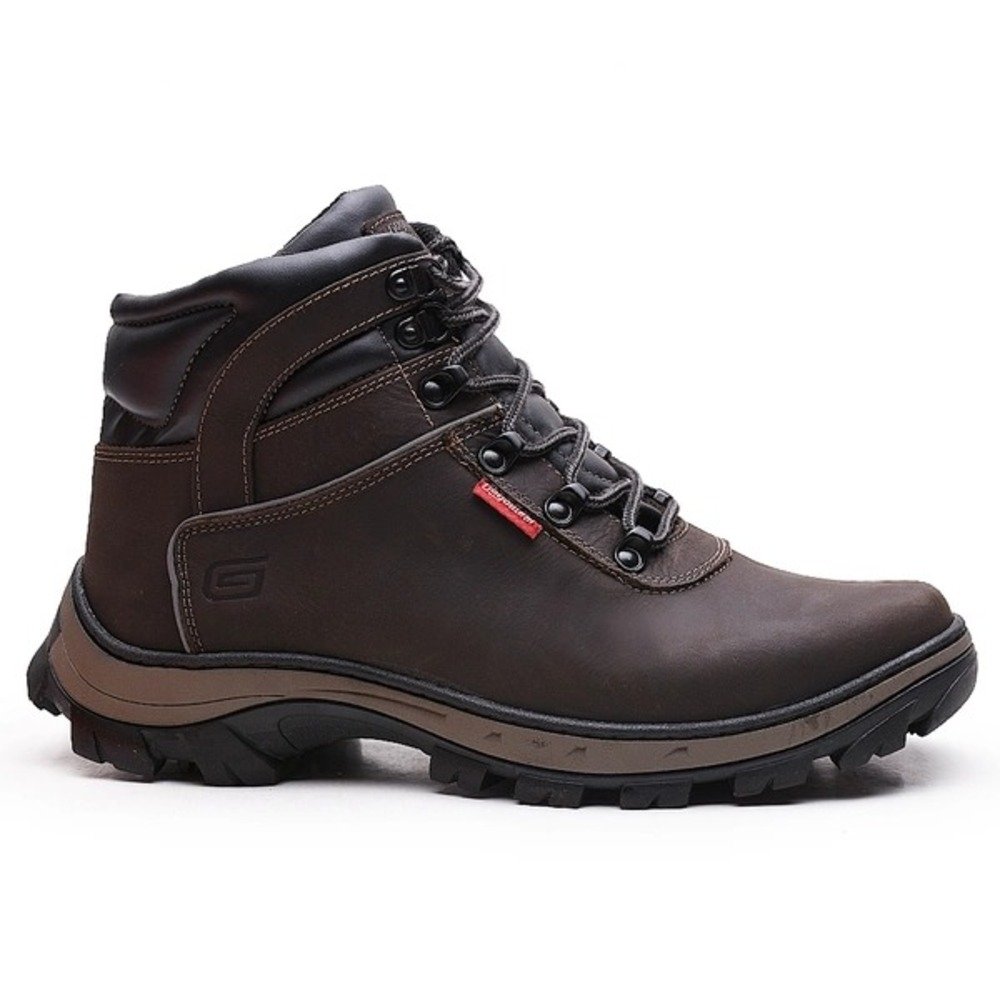 Bota Coturno Lisa em Couro Masculino Com Cadarço e Sola Tratorada Leve Marrom 4