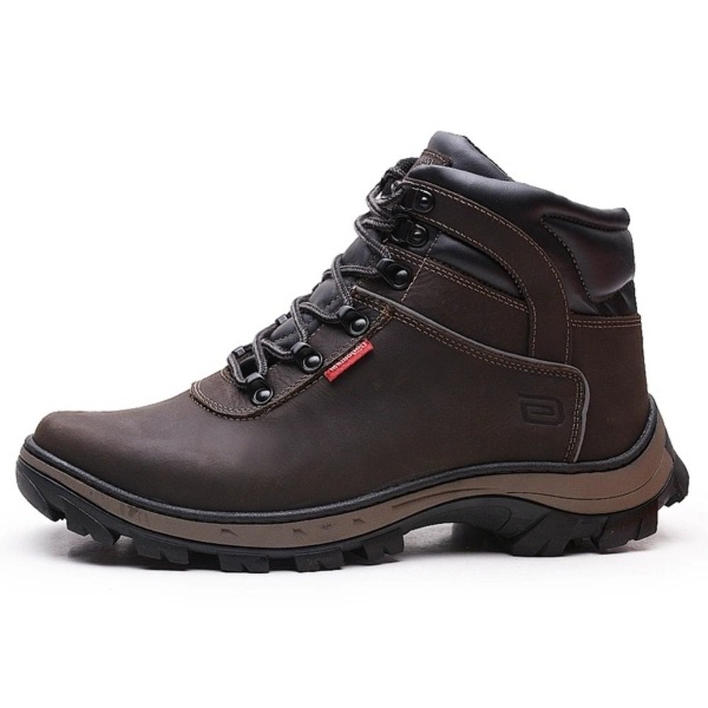 Bota Coturno Lisa em Couro Masculino Com Cadarço e Sola Tratorada Leve Marrom 5