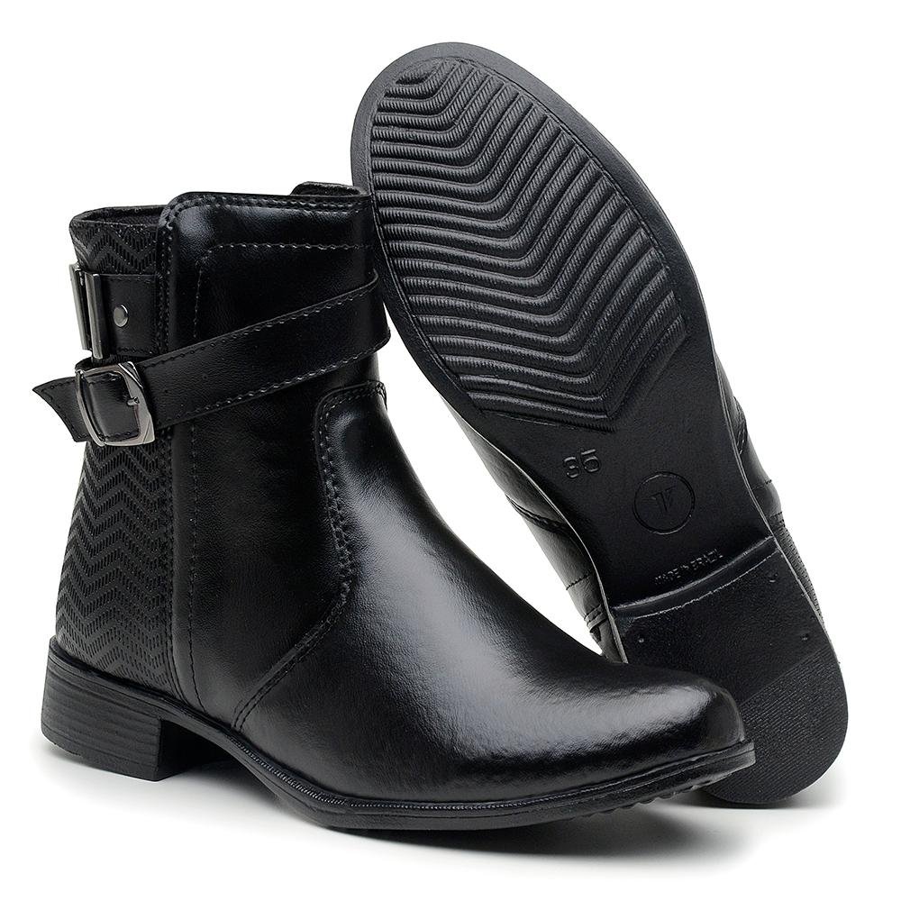 Bota Cold Life Feminino Cano Curto Salto Baixo Botinha Preto 2