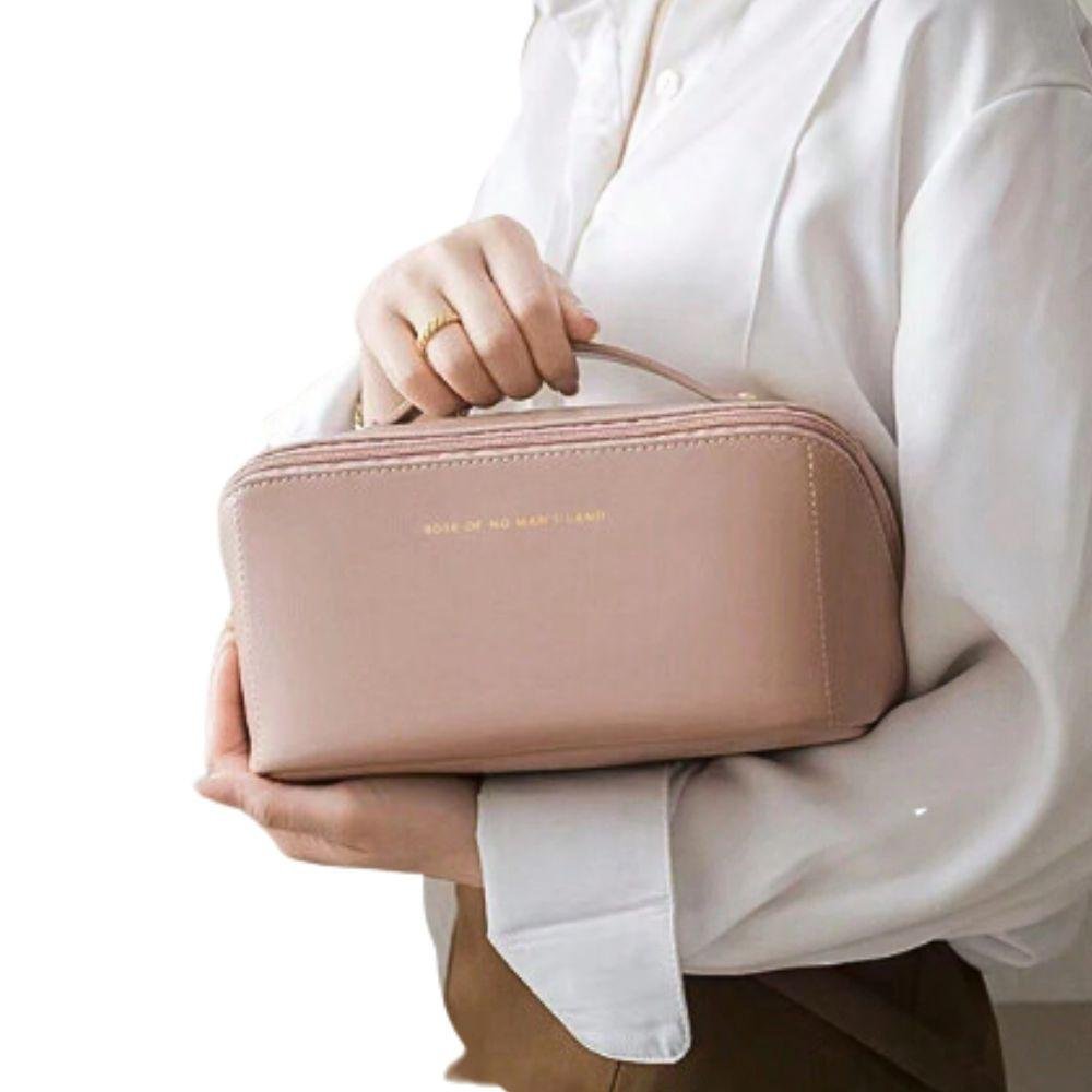 Necessaire Feminina Grande Maquiagem Cosméticos Bolsa Viagem Rosa 7