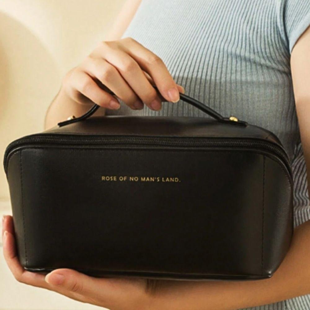 Necessaire Feminina Grande Maquiagem Cosméticos Bolsa Viagem Preto 6