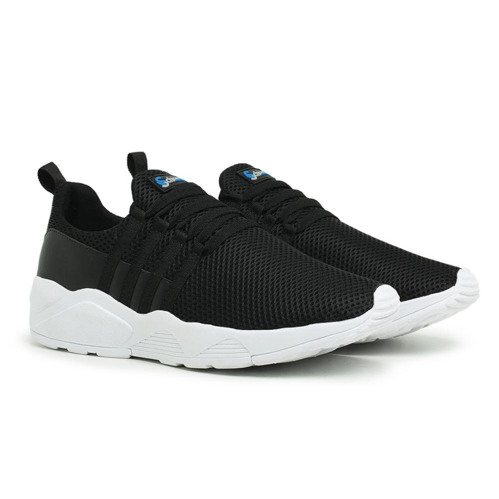 Tênis Masculino Para Caminhada Academia Treino Leve Preto+Branco 3