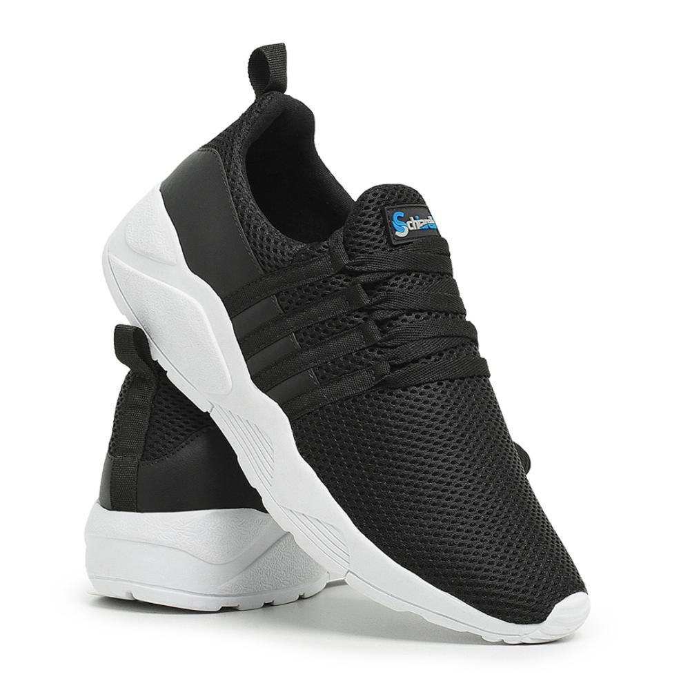 Tênis Masculino Para Caminhada Academia Treino Leve Preto+Branco 4