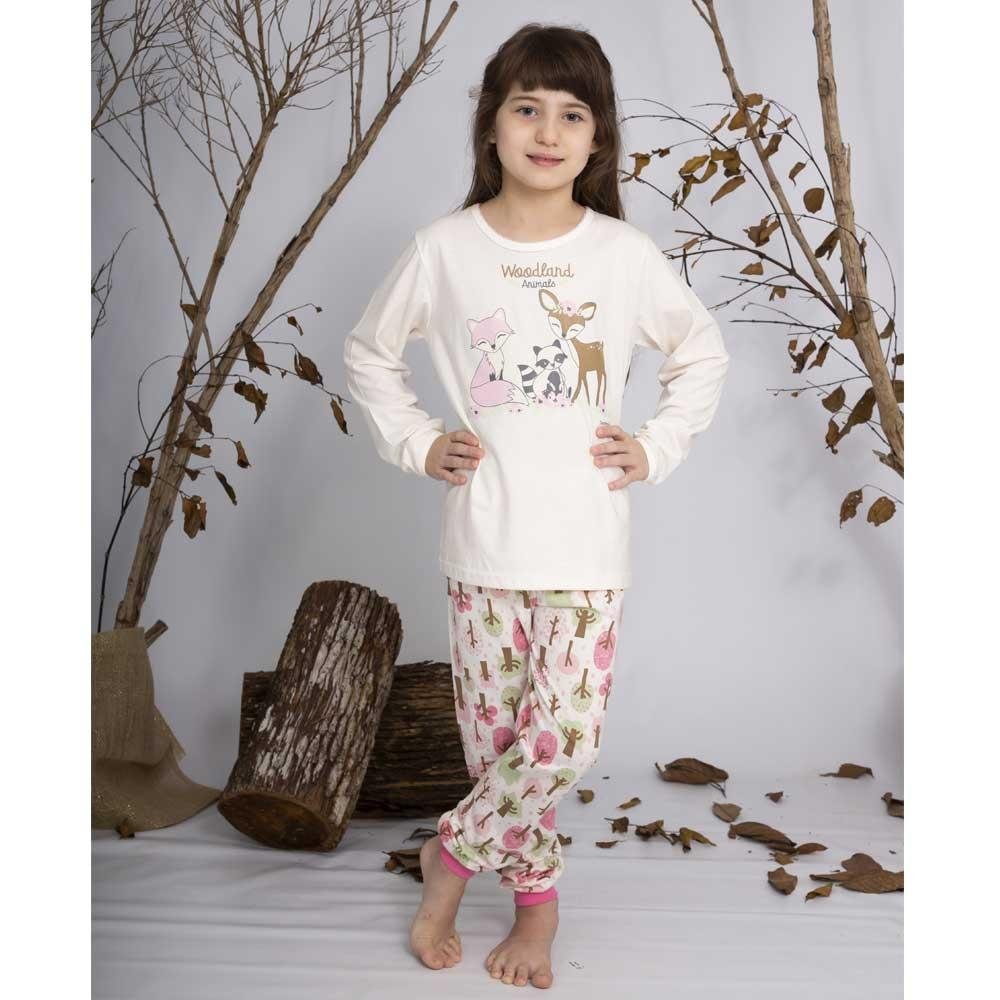 Pijama Longo Infantil Brilha No Escuro Floresta Dadomile Bege Bege 2