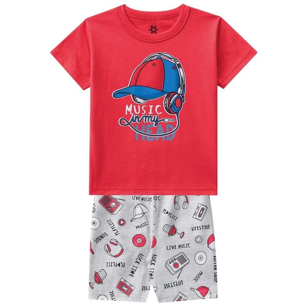 Pijama Infantil Menino Camiseta Brilha No Escuro E Bermuda Vermelho 1