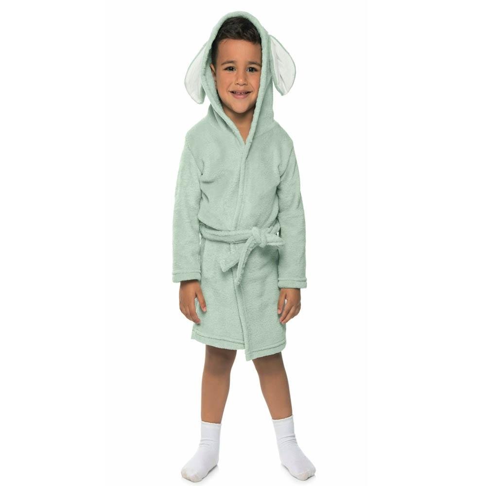 Roupão Infantil Menino Capuz Fleece Elefantinho Verde Tileesul Verde 1