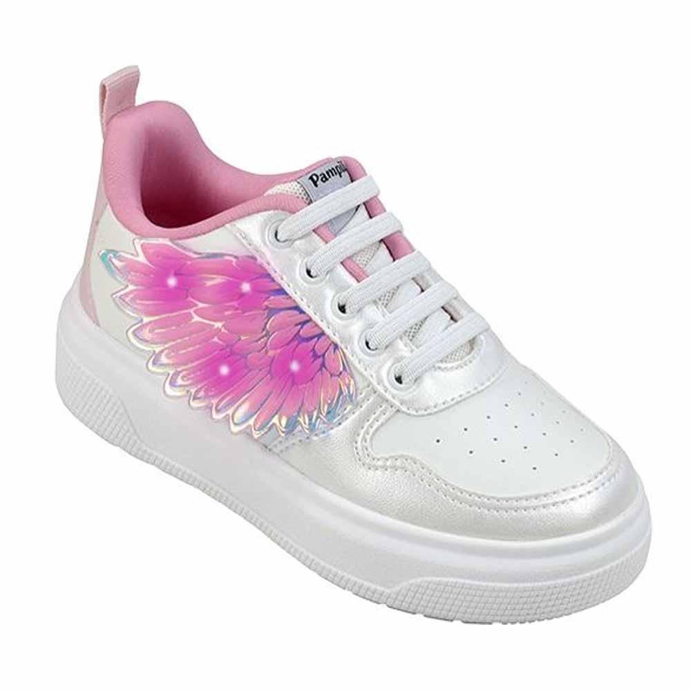 TÊNIS LED INFANTIL MENINA PAMPILI XP 24 ASAS BRANCO E ROSA