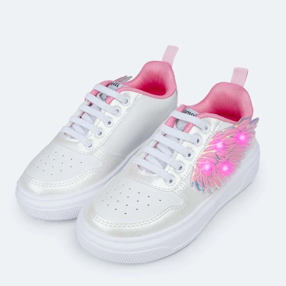 TÊNIS LED INFANTIL MENINA PAMPILI XP 24 ASAS BRANCO E ROSA Branco 2