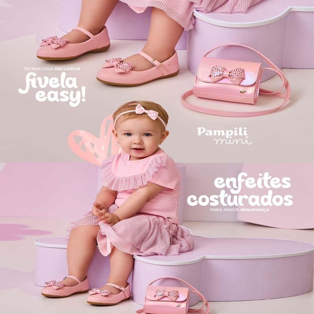 SAPATILHA INFANTIL PAMPILI BAILARINA FIVELA  FLORES ROSA Rosa 6
