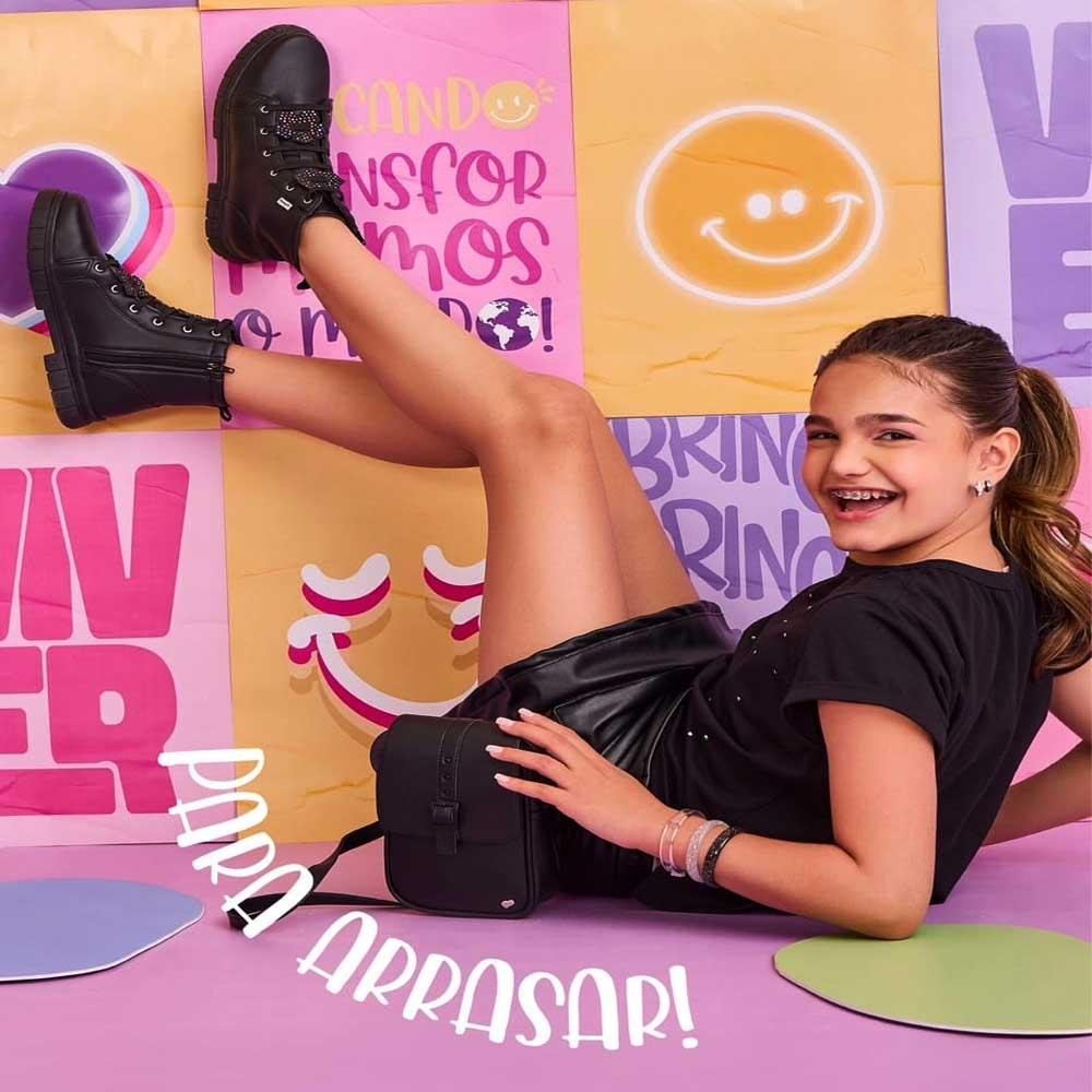 BOTA COTURNO INFANTIL MENINA PAMPILI TACHAS PRETA LUCKY Preto 5