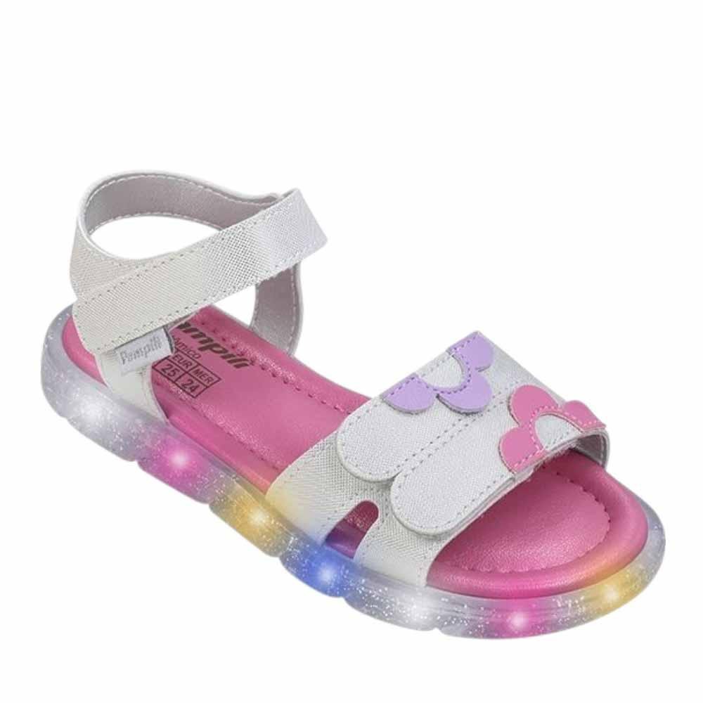 SANDÁLIA DE LED INFANTIL PAMPILI LULLI FLORES BRANCA HOLOGRÁ Branco/Rosa 1