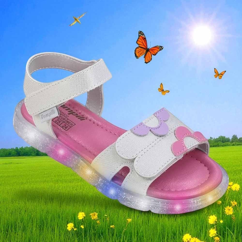 SANDÁLIA DE LED INFANTIL PAMPILI LULLI FLORES BRANCA HOLOGRÁ Branco/Rosa 3