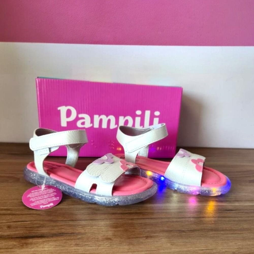 SANDÁLIA DE LED INFANTIL PAMPILI LULLI FLORES BRANCA HOLOGRÁ Branco/Rosa 5