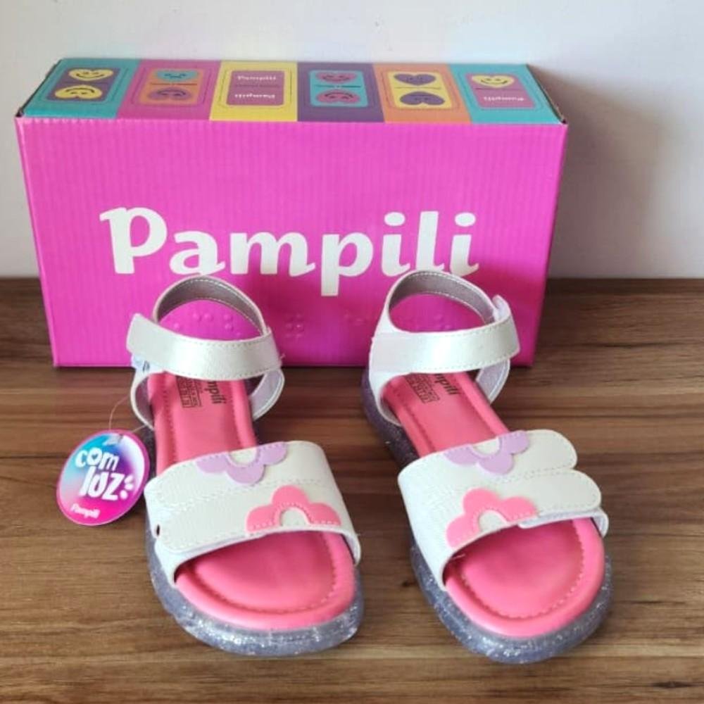 SANDÁLIA DE LED INFANTIL PAMPILI LULLI FLORES BRANCA HOLOGRÁ Branco/Rosa 6