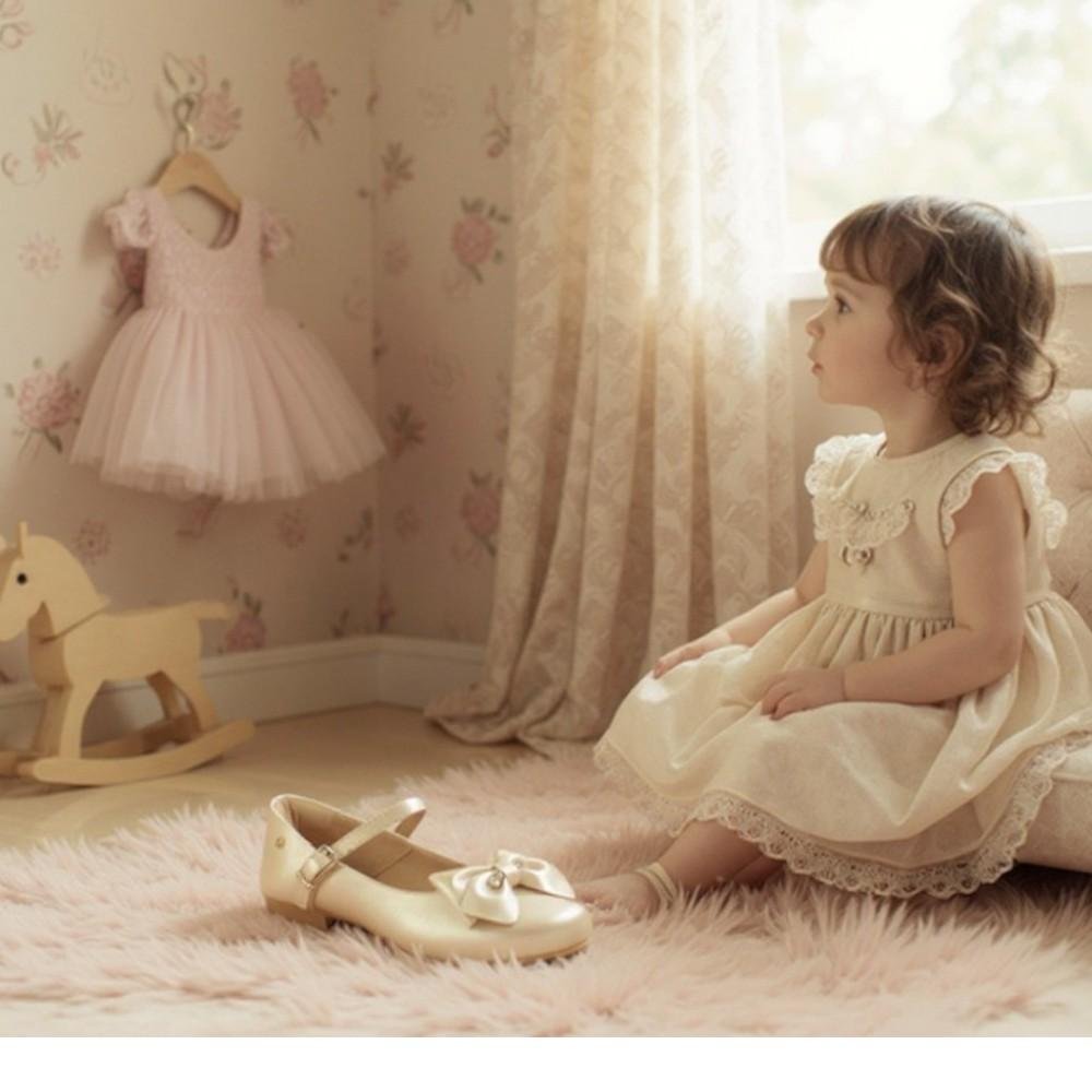 SAPATILHA INFANTIL PAMPILI ANGEL FIVELA COM LAÇO STRASS NUDE Bege 5