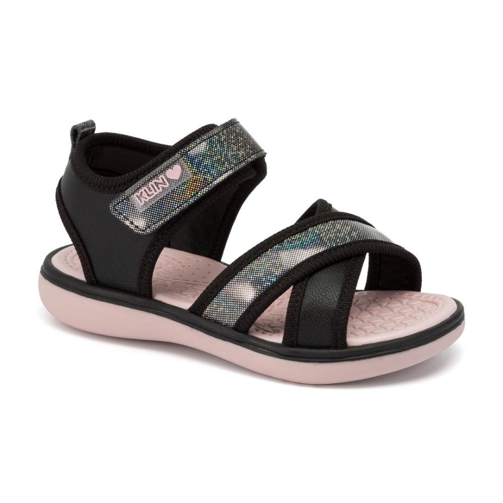 SANDALIA PAPETE JUJUBA PRETO ROSA KLIN