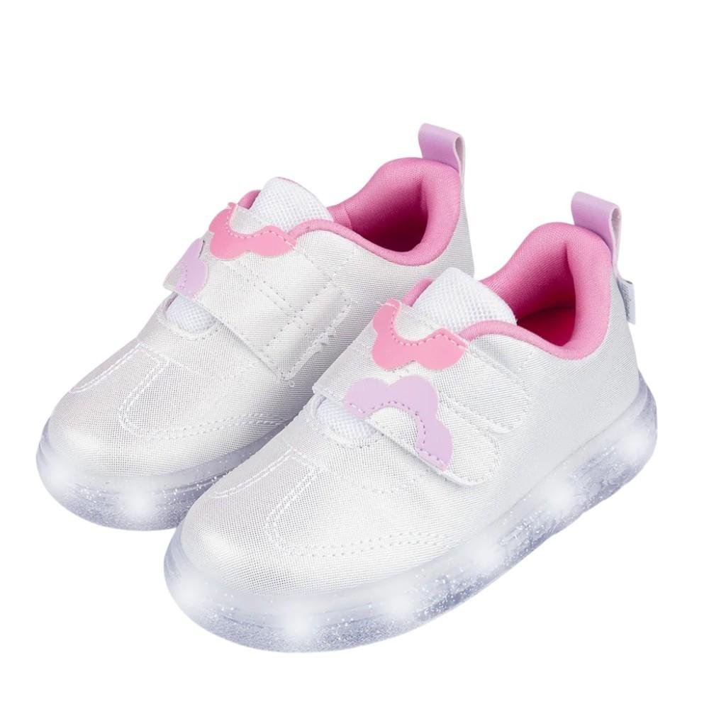 TÊNIS LED INFANTIL MENINA PAMPILI SNEAKER LUZ FLORES BRANCO Branco 2