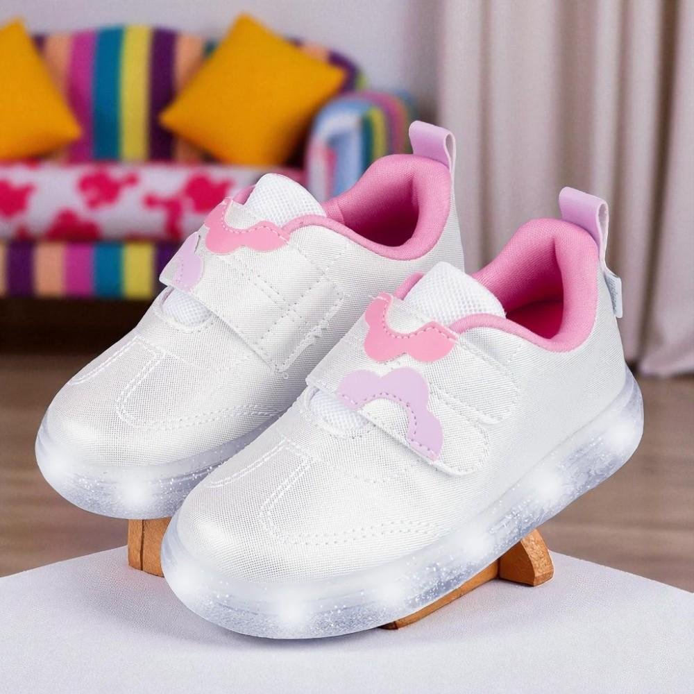 TÊNIS LED INFANTIL MENINA PAMPILI SNEAKER LUZ FLORES BRANCO Branco 3