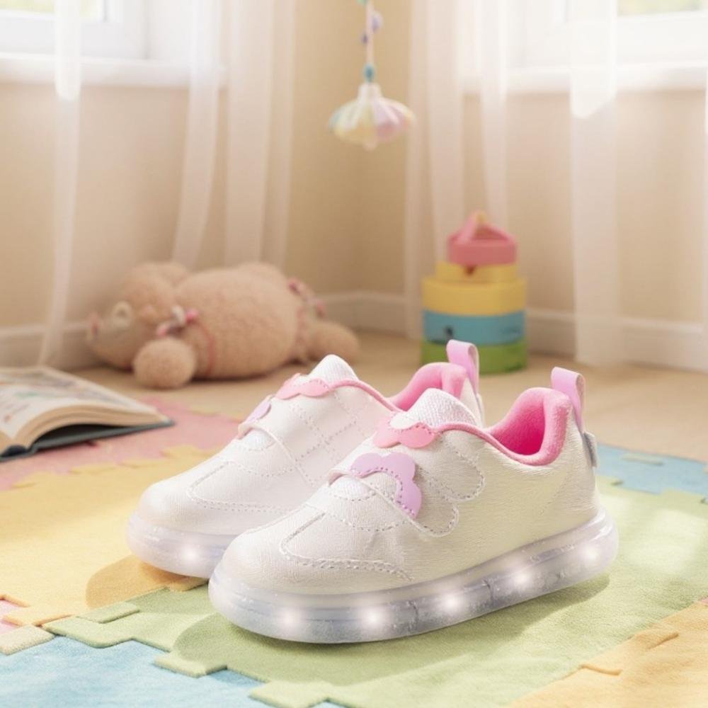 TÊNIS LED INFANTIL MENINA PAMPILI SNEAKER LUZ FLORES BRANCO Branco 4