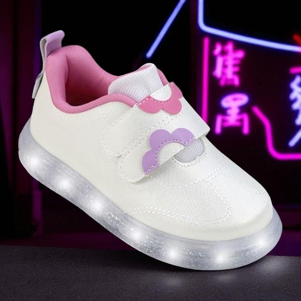 TÊNIS LED INFANTIL MENINA PAMPILI SNEAKER LUZ FLORES BRANCO Branco 5