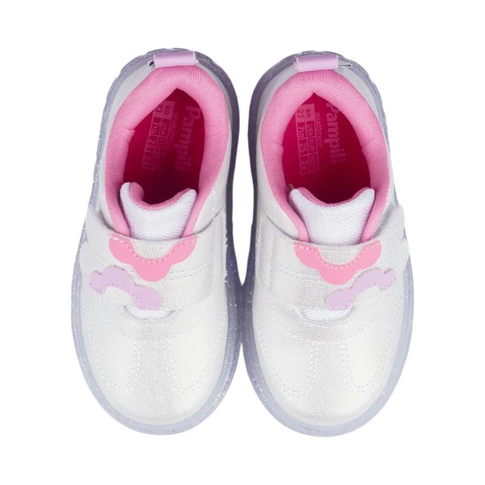 TÊNIS LED INFANTIL MENINA PAMPILI SNEAKER LUZ FLORES BRANCO Branco 7