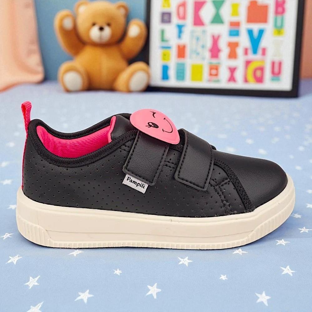 TÊNIS MENINA PAMPILI UP PATCH CARINHA PRETO E PINK FLUOR Preto/Rosa 2